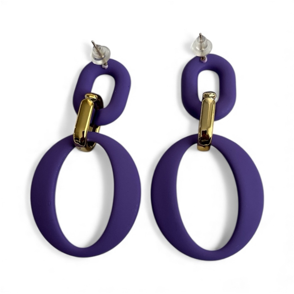 Elegant Purple Double Hoop Fashion Earrings - Picture 6 of 6